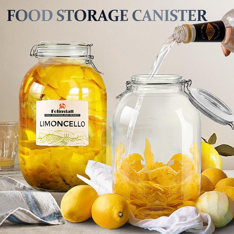 Folinstall Gallon Glass Jar with Airtight Lid - Large Mason Jar for Pickled Eggs, Kombucha, Limoncello, Sun Tea (Extra Gasket) - Image 2